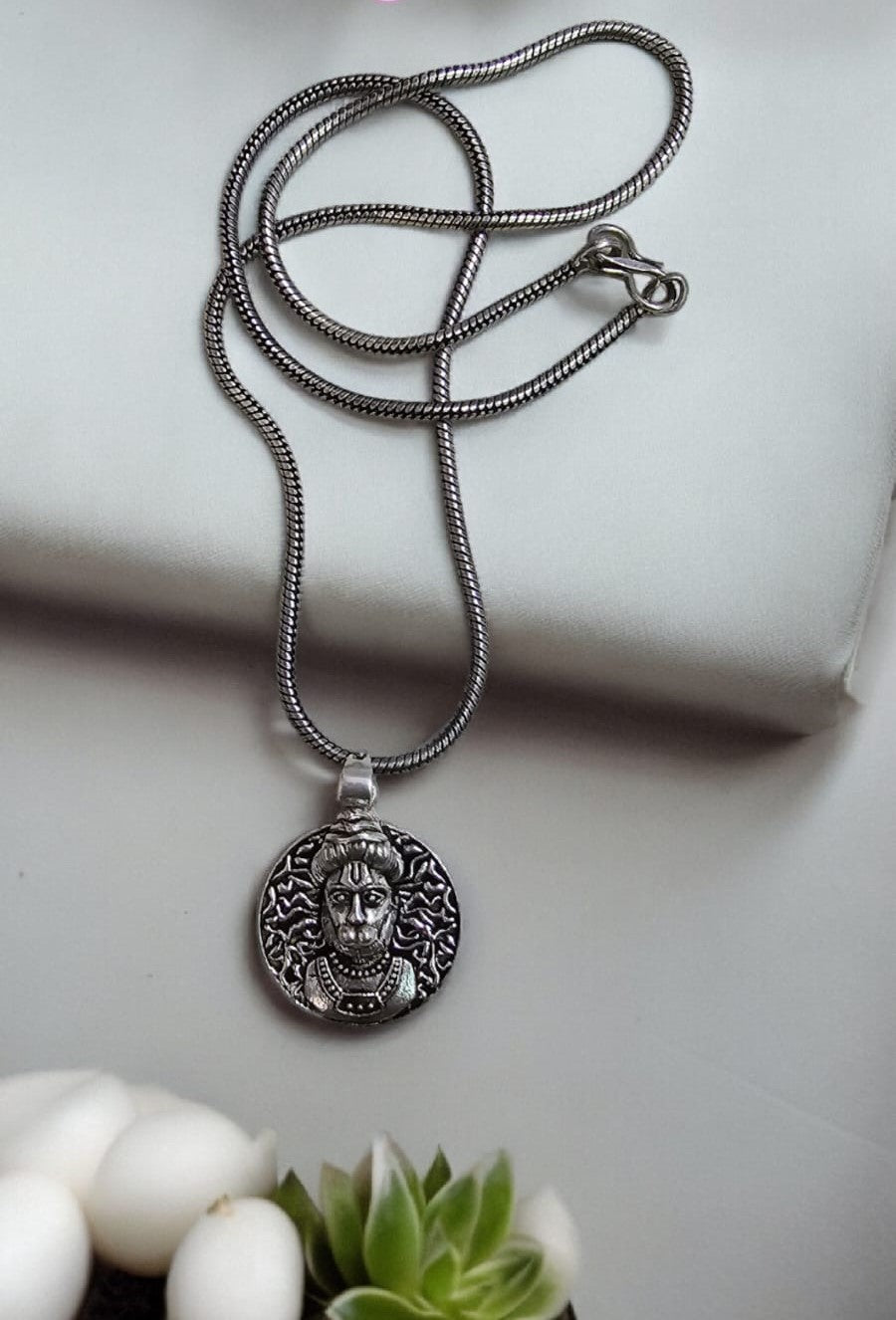 Sterling Silver God Hanuman Pendant with Chain for Men & Women