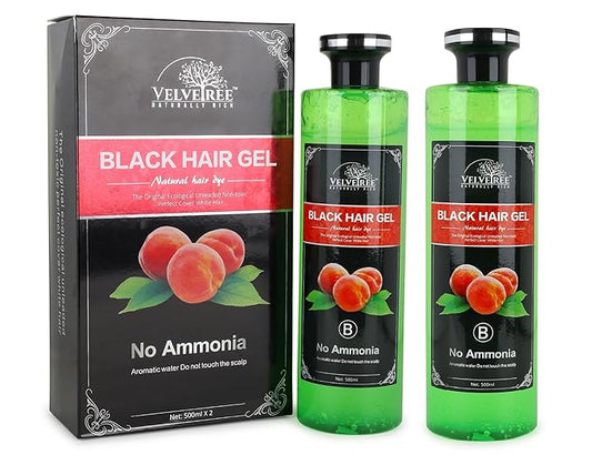 Black Hair Color Gel, Natural Black Hair Dye for Hair Care, Ammonia Free Color (500 ml X 2) Black