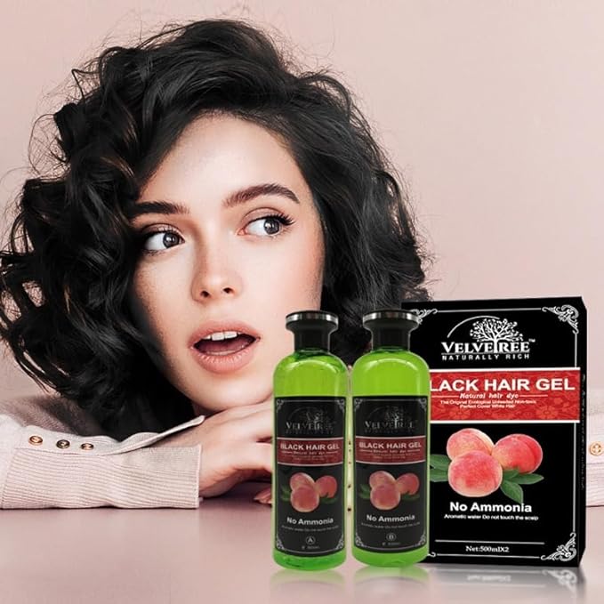 Black Hair Color Gel, Natural Black Hair Dye for Hair Care, Ammonia Free Color (500 ml X 2) Black
