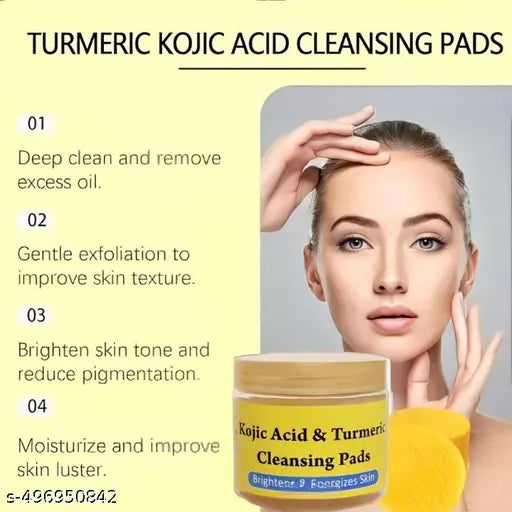 Turmeric & Kojic Acid Face Cleansing Pads - Dark Spot Treatment, Skin Brightening & Acne Prevention (Pack of 1)