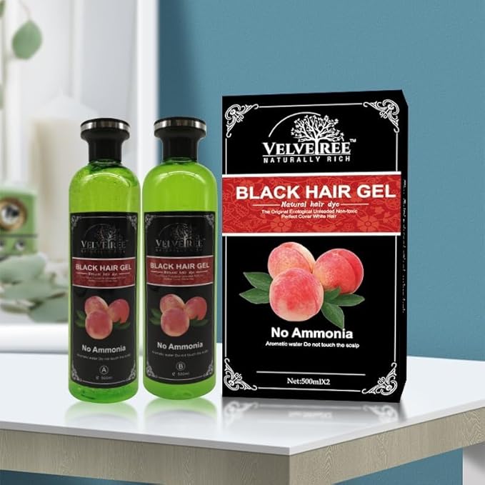 Black Hair Color Gel, Natural Black Hair Dye for Hair Care, Ammonia Free Color (500 ml X 2) Black