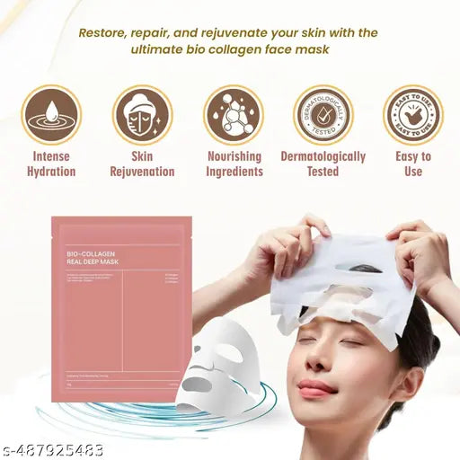 Face Mask, Bio-Collagen Real Deep Mask, Deep Collagen Overnight Mask