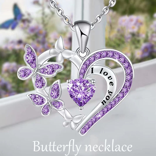 Butterfly Love Necklace With Rhinestones Fashion Personality Hollow Heart-shaped Clavicle Chain Pendant Necklace For Valentine's Day