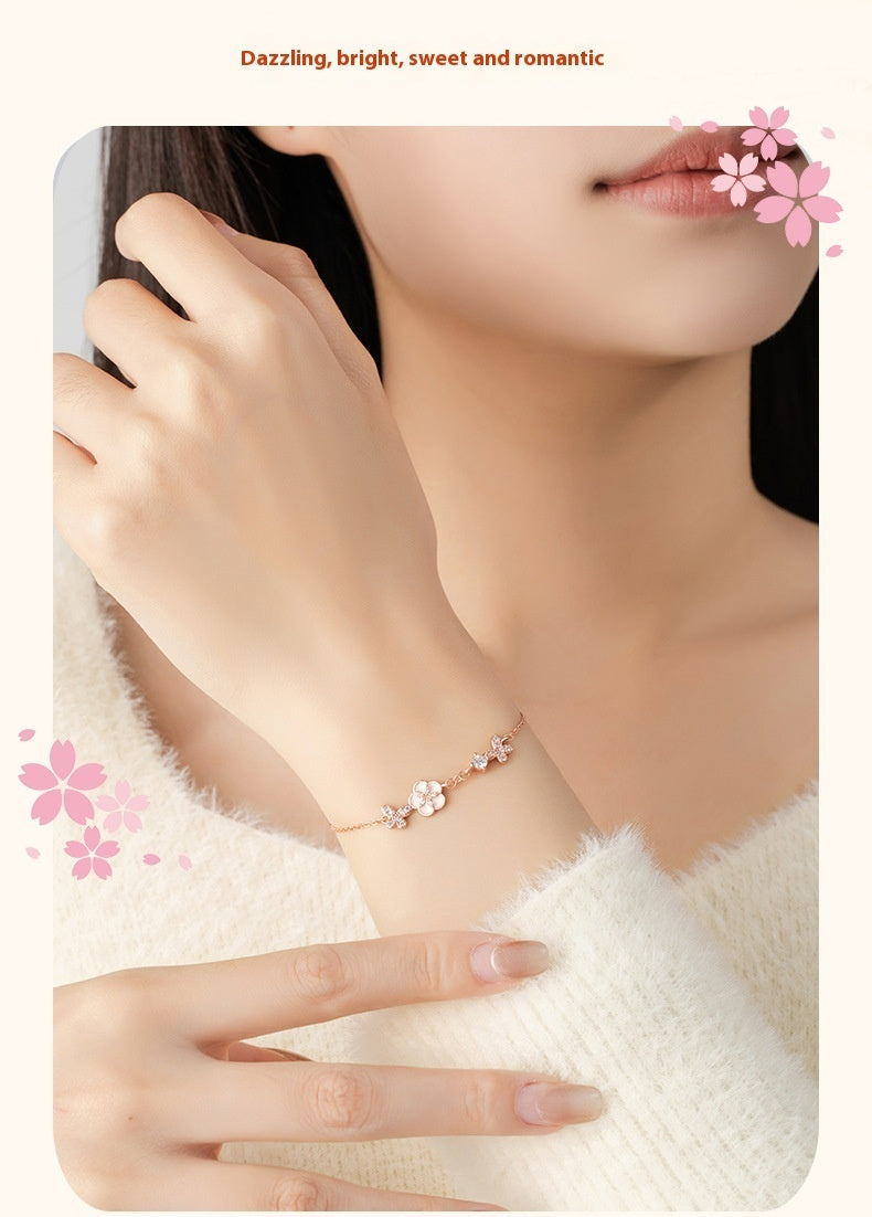 Butterfly Sterling Silver Bracelet Women's Light Luxury Zircon Peach Blossom Bracelet