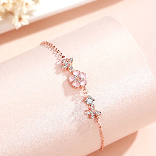 Butterfly Sterling Silver Bracelet Women's Light Luxury Zircon Peach Blossom Bracelet