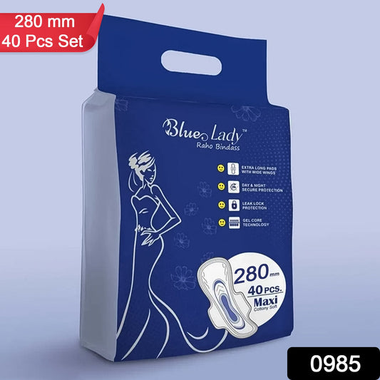 Large Size Blue Lady Extra Long Pads With Wide Wings Sanitary Pads  280 Mm 40-pack
