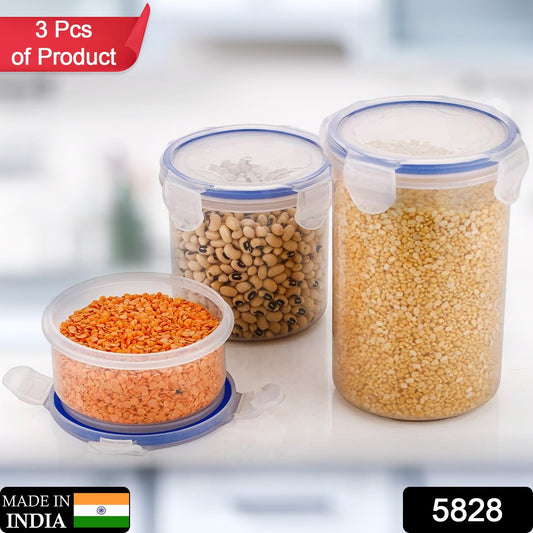 Round Plastic Airtight Food Storage Containers With Leak Proof Locking Lid Storage Container Set Of 3( Approx Capacity 500ml1000ml1500ml Transparent) - 3 Pc Set