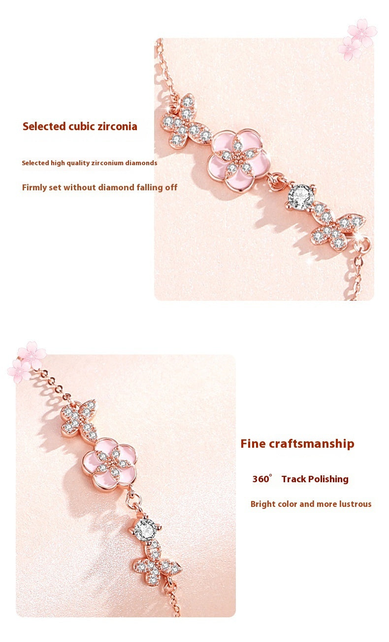 Butterfly Sterling Silver Bracelet Women's Light Luxury Zircon Peach Blossom Bracelet