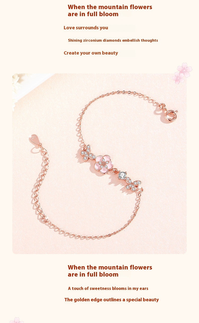 Butterfly Sterling Silver Bracelet Women's Light Luxury Zircon Peach Blossom Bracelet