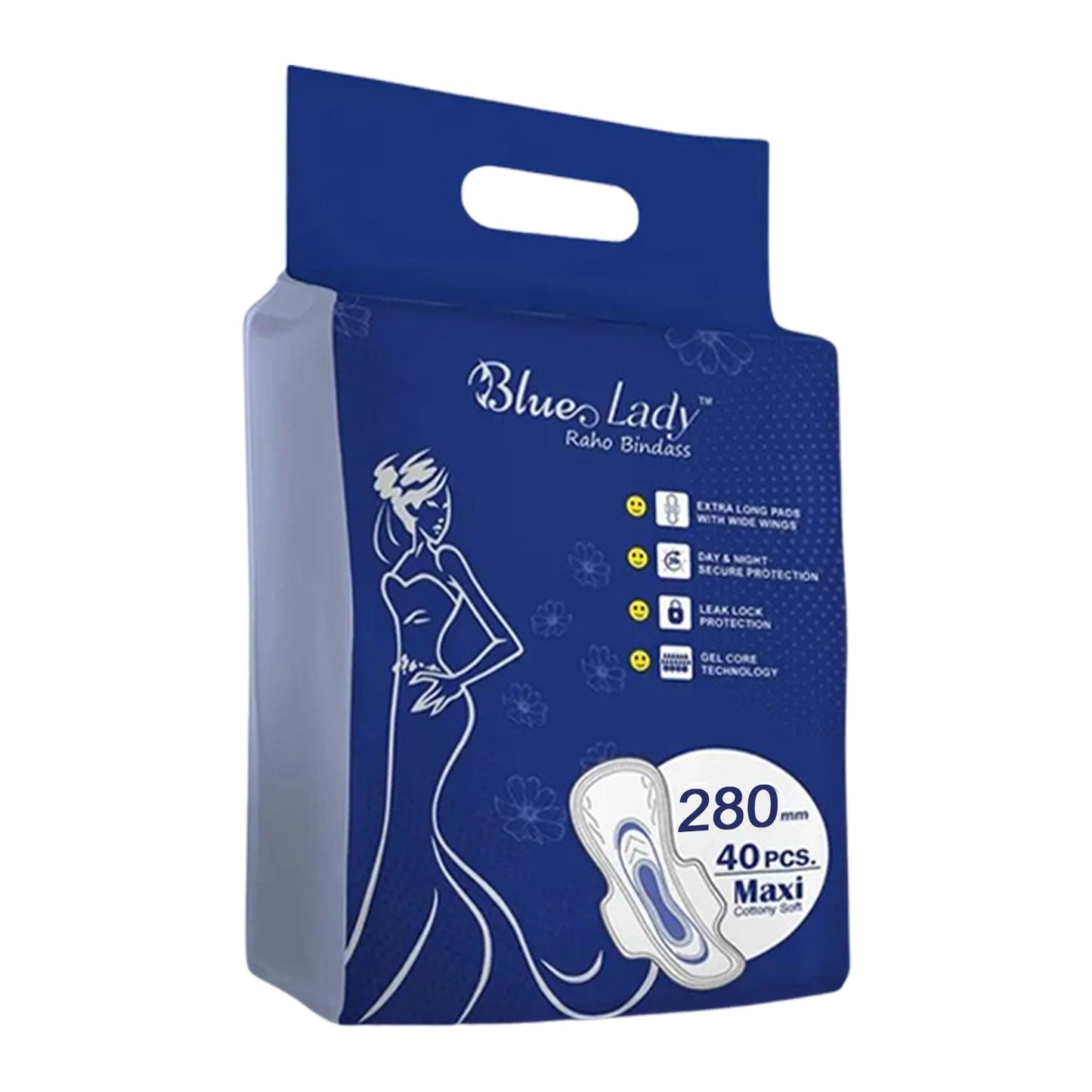 Large Size Blue Lady Extra Long Pads With Wide Wings Sanitary Pads  280 Mm 40-pack